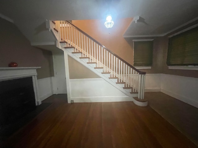 stairway with wood-type flooring