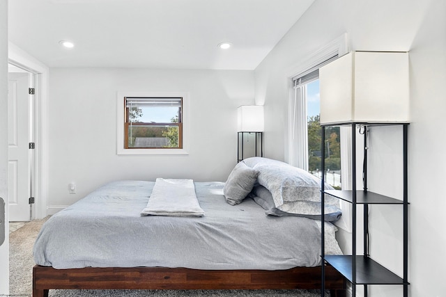 carpeted bedroom with multiple windows