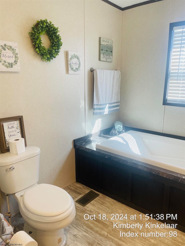 bathroom with wood-type flooring and toilet