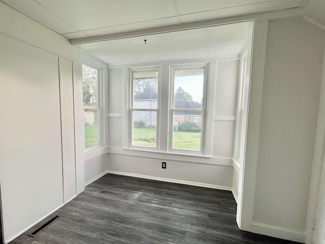 428 James St, Bridgeport, WV 26330 - spare room featuring visible vents, dark wood-style flooring, and baseboards