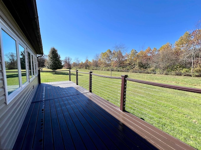 wooden deck featuring a lawn