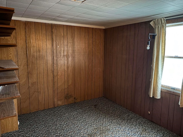 spare room with wood walls