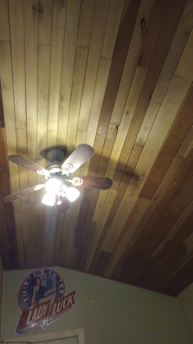 details featuring wood ceiling and ceiling fan