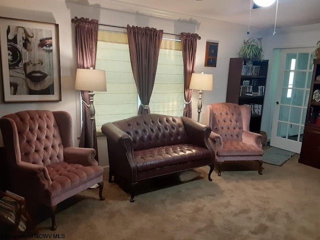 sitting room featuring carpet floors