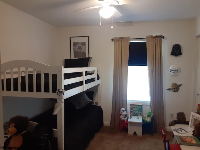 bedroom featuring carpet floors and ceiling fan