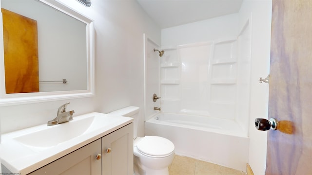 full bathroom with vanity, toilet, tile patterned floors, and tub / shower combination