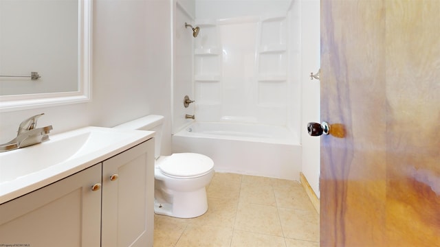 full bathroom with vanity, tile patterned floors, toilet, and shower / bathtub combination