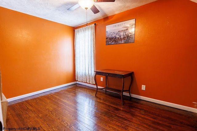 unfurnished room featuring ceiling fan, a textured ceiling, and hardwood / wood-style floors