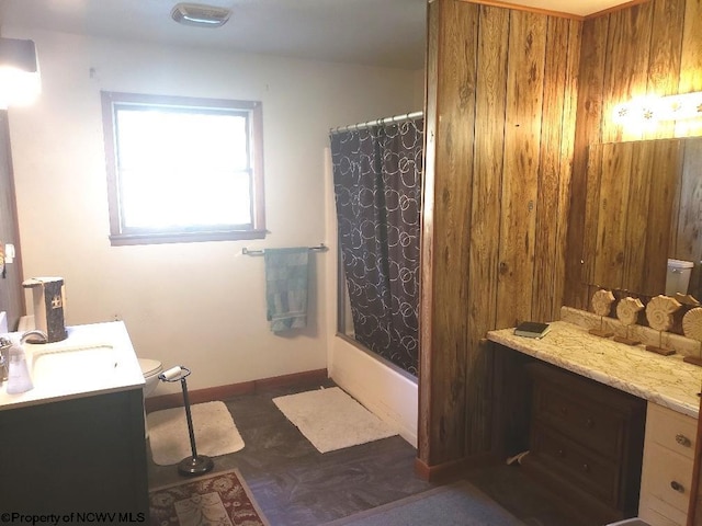 bathroom with vanity and shower / tub combo