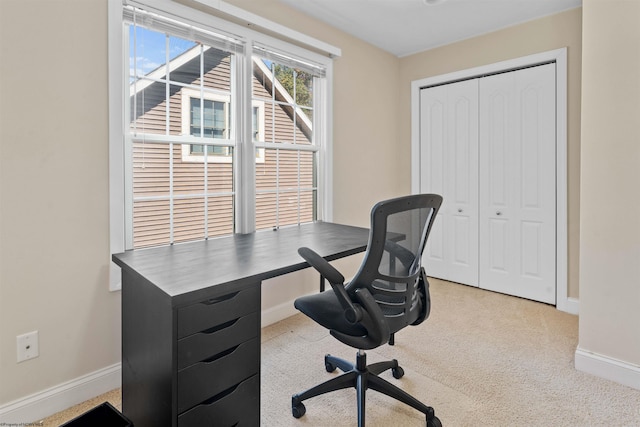 office space featuring light colored carpet