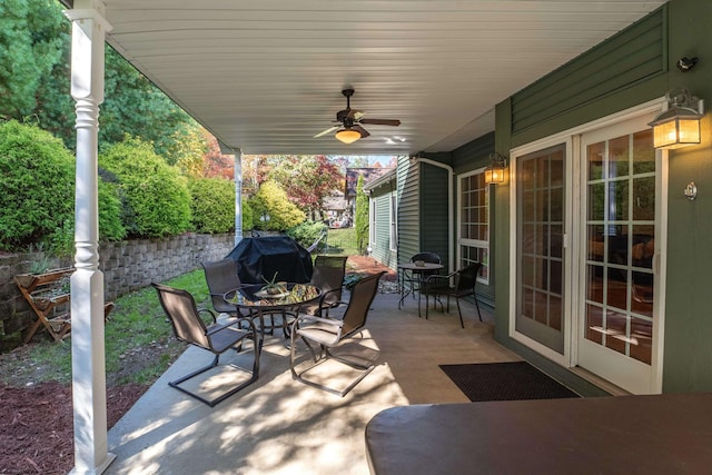 view of patio / terrace with a grill and ceiling fan