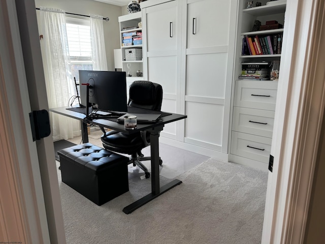 view of carpeted home office