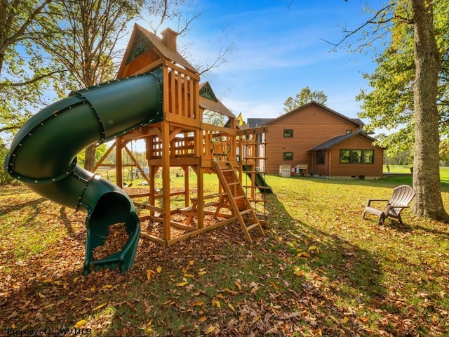 view of jungle gym with a yard