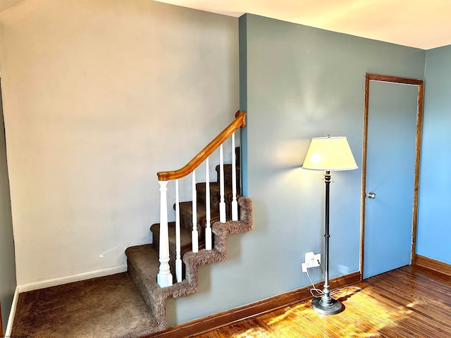 stairway with wood-type flooring