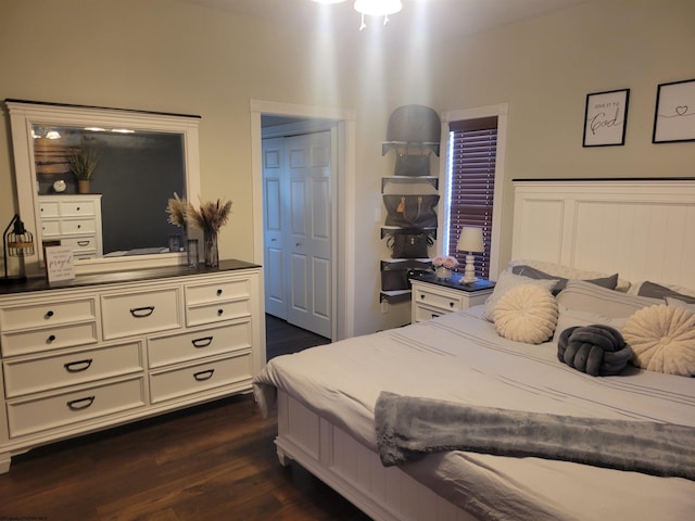 bedroom featuring dark wood-type flooring and a closet