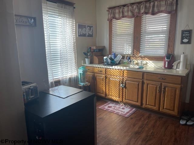 kitchen featuring dark wood-type flooring