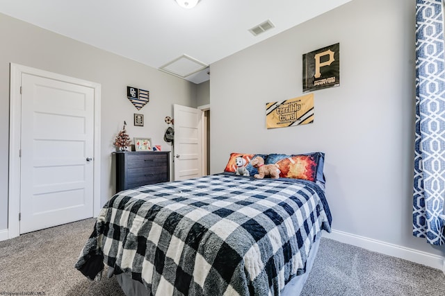 bedroom featuring light colored carpet