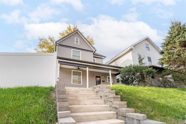 view of front property featuring ceiling fan