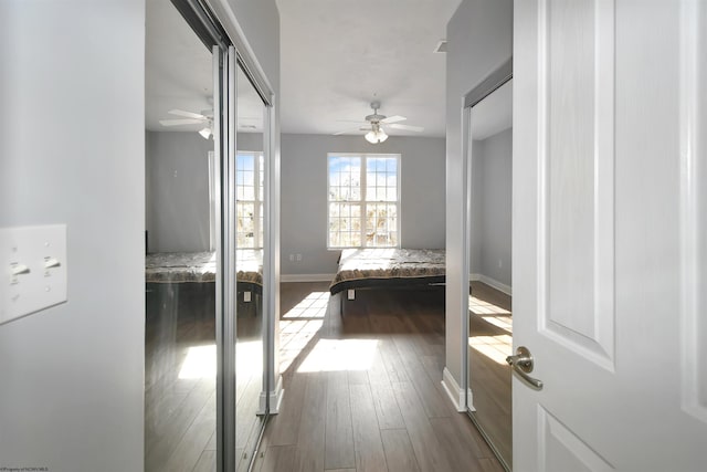 bedroom with dark wood-type flooring