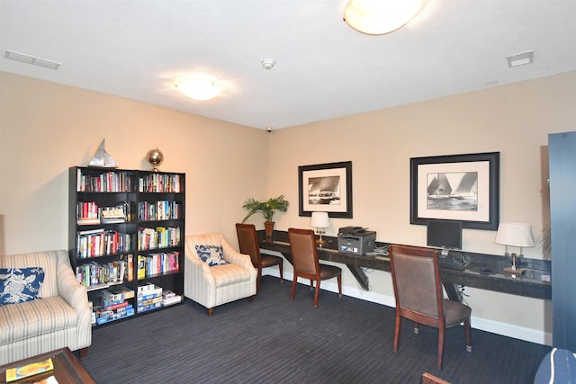 view of carpeted home office