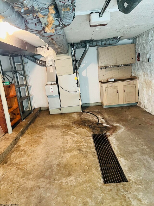 basement with heating unit