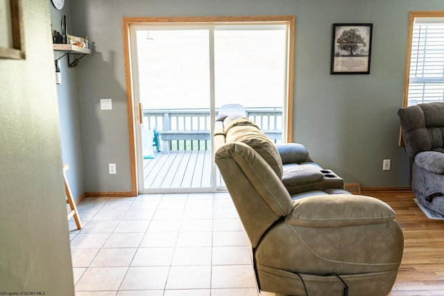 living room with light hardwood / wood-style floors