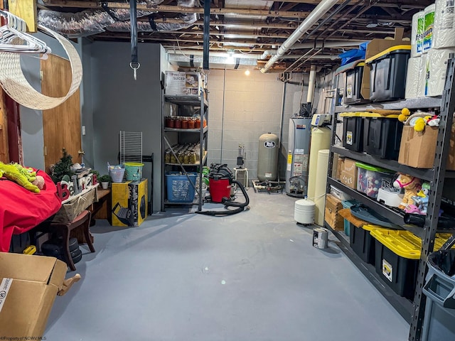 basement featuring gas water heater