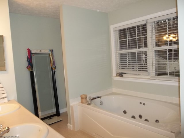 bathroom with a bathtub, a textured ceiling, and sink