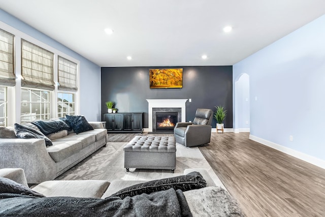 living room with light hardwood / wood-style floors