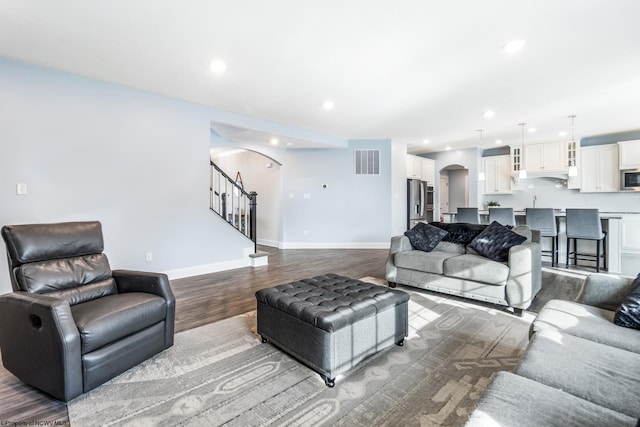 living room featuring light wood-type flooring