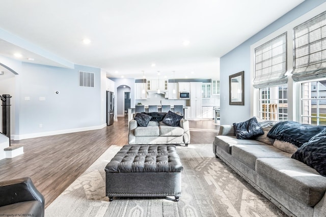 living room featuring light hardwood / wood-style flooring