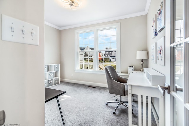 office with carpet and crown molding