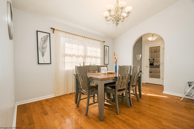 dining room with wood-type flooring and a chandelier