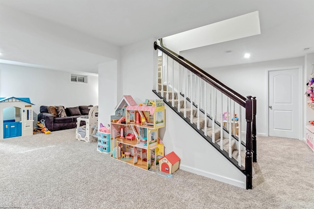 game room with carpet flooring