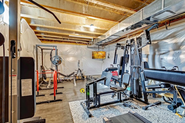 exercise area with wood-type flooring