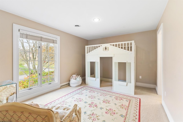 unfurnished bedroom featuring light carpet