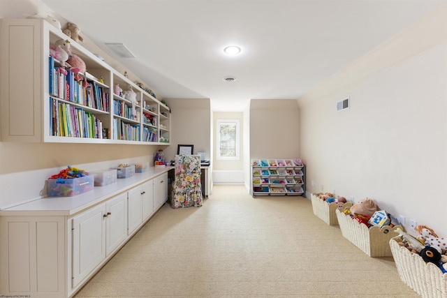 playroom with light carpet