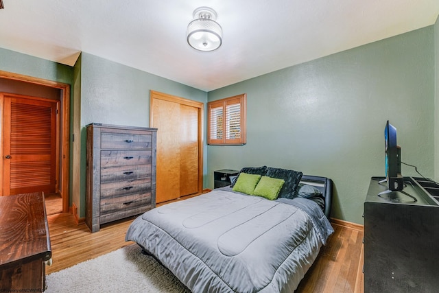 bedroom featuring a closet and wood-type flooring