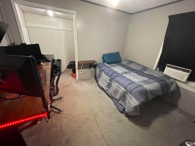 carpeted bedroom with a wall mounted air conditioner