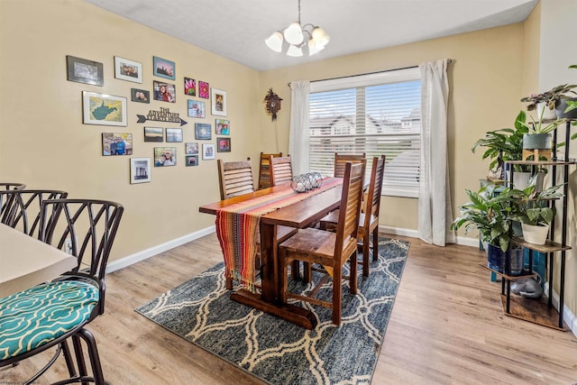 dining room with a chandelier and light hardwood / wood-style flooring