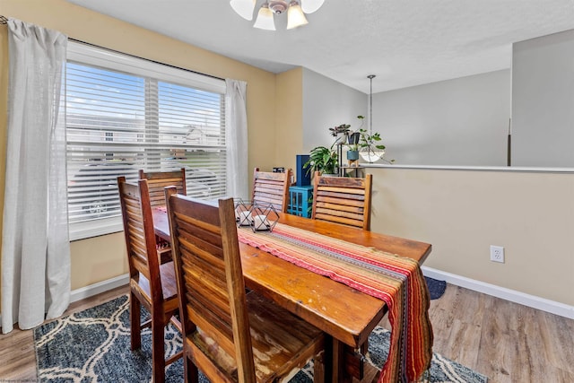 dining room featuring hardwood / wood-style flooring and a textured ceiling