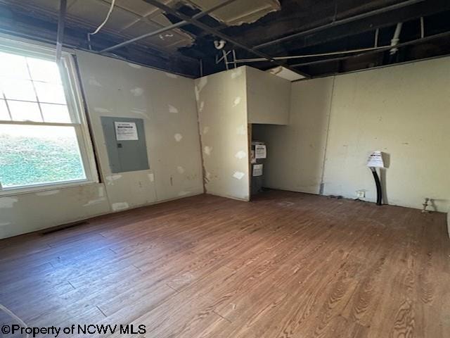 interior space with electric panel and wood-type flooring