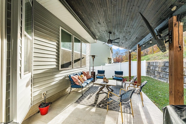 view of patio / terrace with ceiling fan and an outdoor hangout area