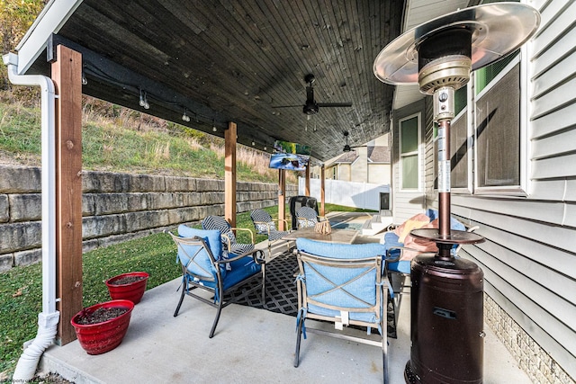 view of patio featuring ceiling fan and an outdoor hangout area