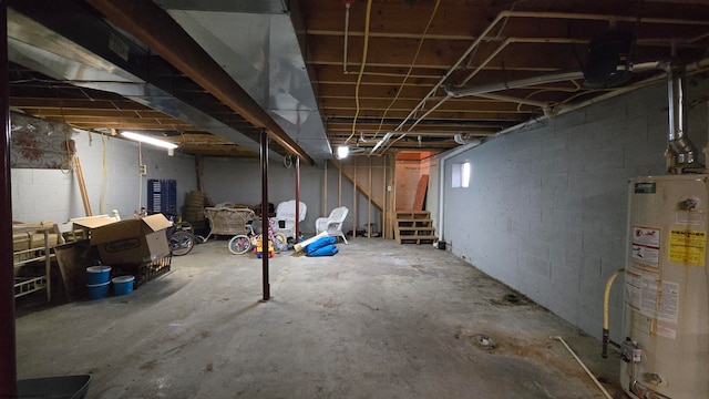 basement featuring water heater