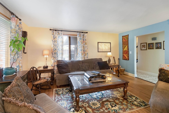 living room with light wood-type flooring