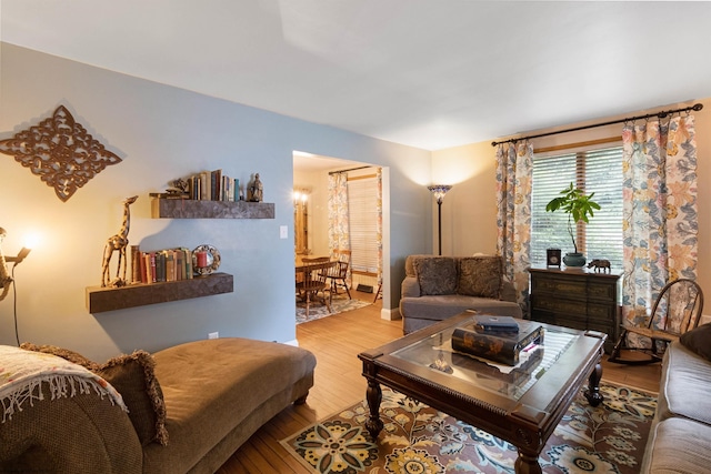 living room with hardwood / wood-style flooring