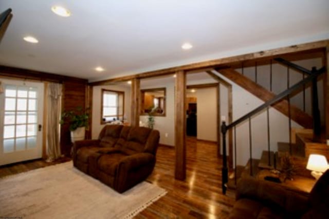 living room with hardwood / wood-style floors