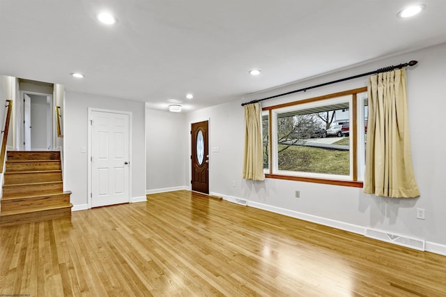 interior space with light hardwood / wood-style floors