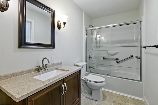 full bathroom with shower / bath combination with glass door, vanity, and toilet